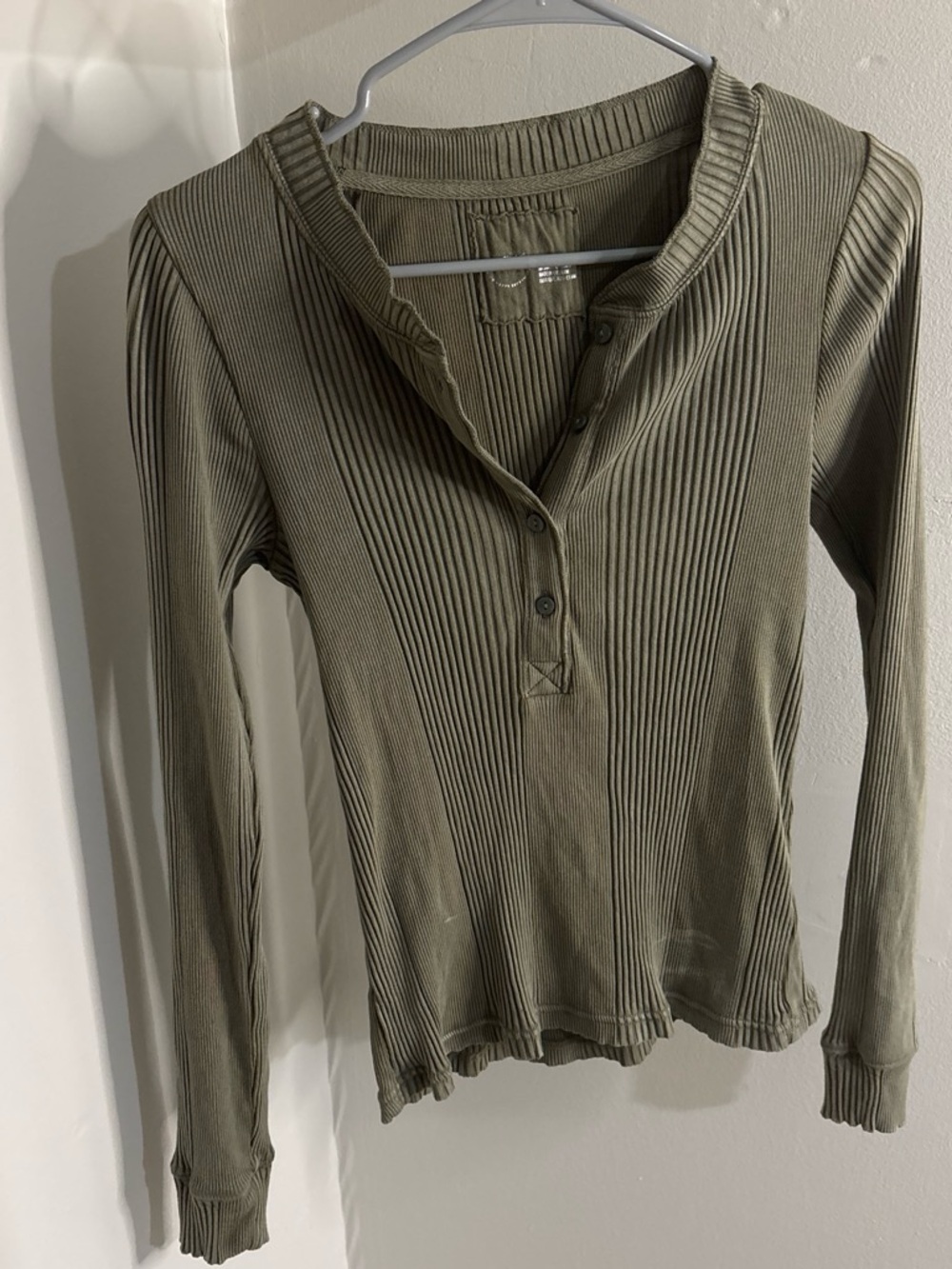 aerie Olive Ribbed Henley Long Sleeve Top